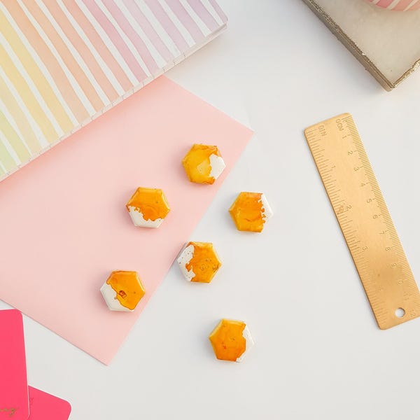 Yellow Ceramic Magnets / Set of 6 / Office Stationery Decor