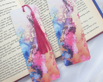 Rainbow Alcohol Ink bookmark. With or without tassel- Book worm gift- Book lover- Pretty Stationery