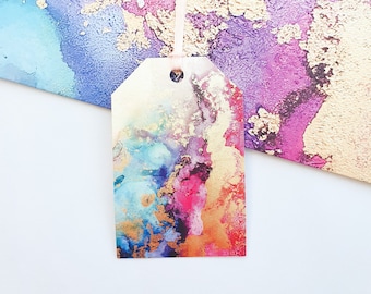 Alcohol Ink Rainbow Gift Tags, Set of 5, Recycled Paper