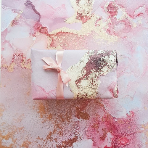 A2 Pastel Pink Wrapping Paper / Alcohol Ink Artwork / Stationery / Gift Wrapping for Birthdays, Mothers Day & Valentines