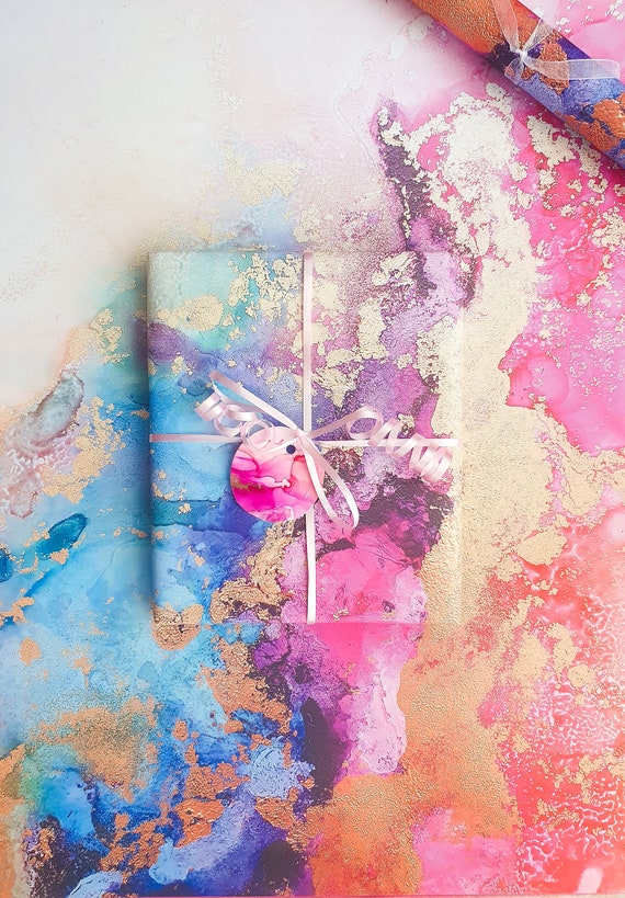 Rainbow Wrapping Paper / Alcohol Ink Artwork / Stationery / Gift Wrapping for Birthdays, Mothers Day & Valentines