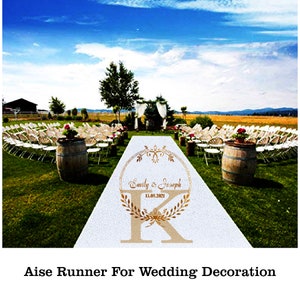 White Custom Wedding Aisle Runner, Wedding Carpet Decor, Gold Sign Aisle Runner, Outdoor Wedding Decor, Wedding Entrance  Runner