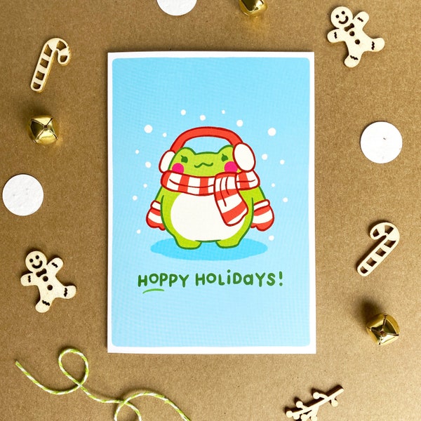 Hoppy Holidays Greeting Card | Holiday Greeting Card | Cute Christmas Card | Cute Frog Greeting Card | Cute Holiday Frogs | Christmas Card