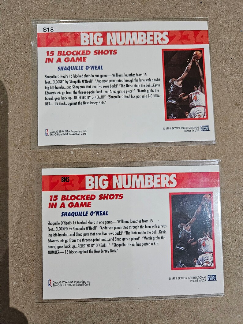 Shaquille O' Neil 1994-95 Hoops Big Numbers Set of Two Both NM - Etsy