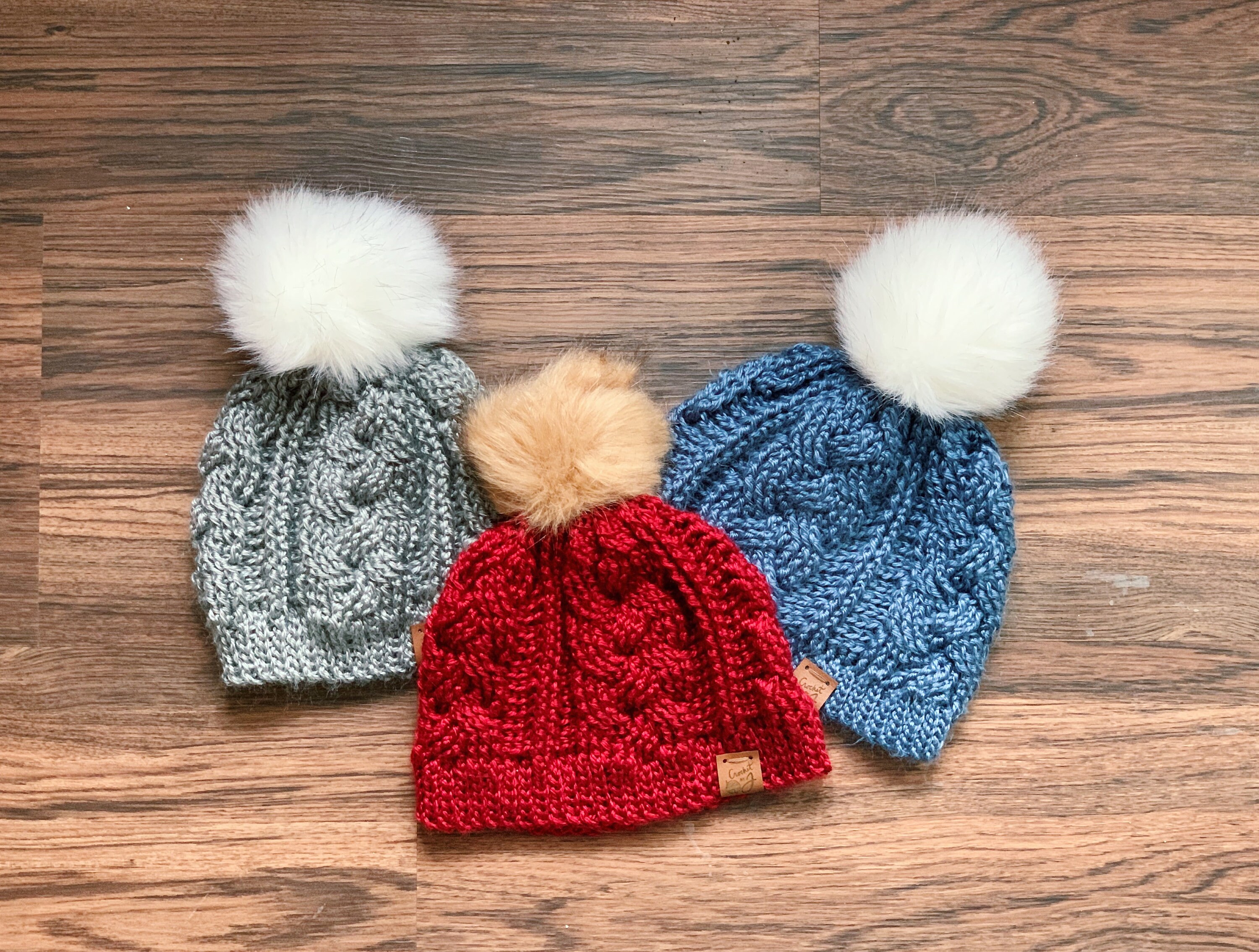 Handcrafted Cable Knit Crochet Hat with Faux Fur Pom Pom Handmade by Seller Cotton Cable Crochet Hat With Faux Fur Pom - Antique Gold - Etsy main image 3