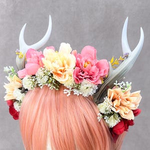 Sunpetal Grove Headpiece – Handcrafted Antler Flower Crown in Warm Spring Tones