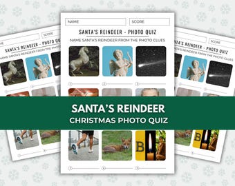 Santa's Reindeer Christmas Picture Quiz – Printable Xmas Trivia Game (Instant Download)