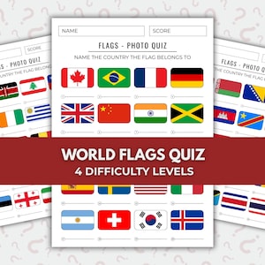Test fotográfico de banderas del mundo: juego de trivia imprimible (descarga instantánea)