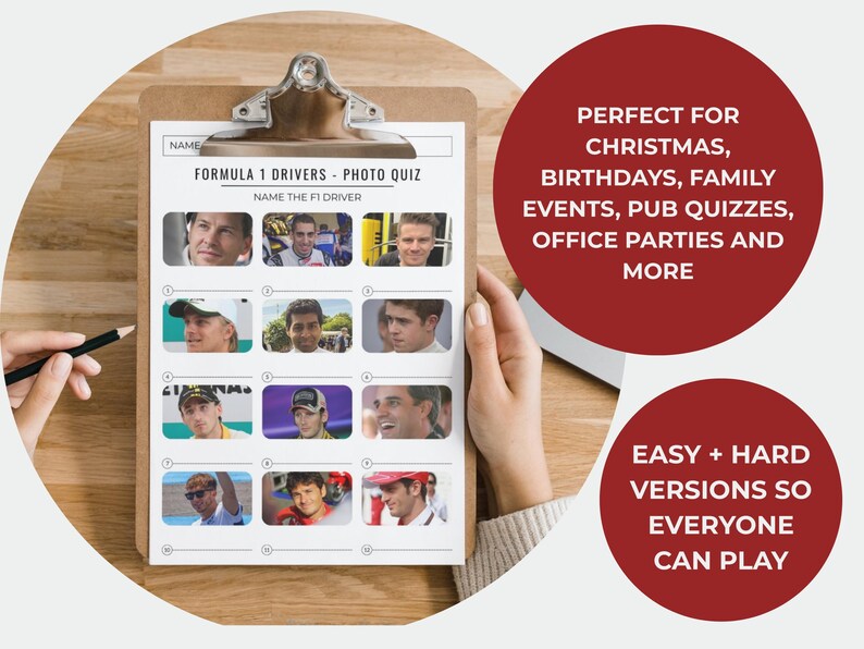 Formula 1 Drivers Picture Quiz – Printable F1 Trivia Game (instant ...