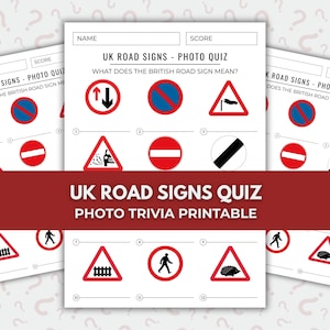 Fotoquiz om vägskyltar i Storbritannien – Utskrivbart frågesportspel (nedladdning direkt)