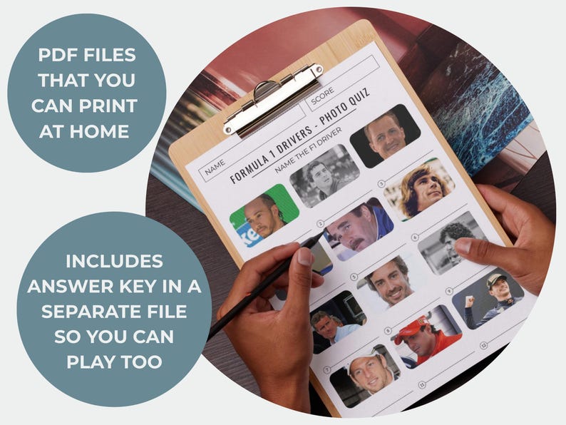 Formula 1 Drivers Picture Quiz – Printable F1 Trivia Game (instant ...