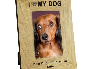 I love My Dog Personalised Gift beautiful 7 x 5 Oak Finish engraved Dog photo frame portrait