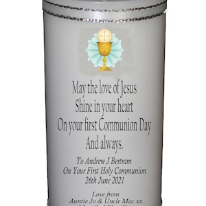1st Holy Communion Candle personalised gift  Large 6&quot; Christian Catholic keepsake