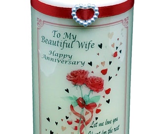 Wife Wedding anniversary personalised gift candle keepsake