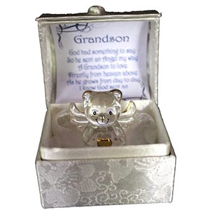 Petit-fils Cadeau pour toute occasion Crystal Teddy Angel doré en or 22kt