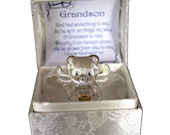 Grandson  Gift for Any occasion Crystal Teddy Angel gilded in 22kt Gold