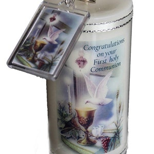 1st Holy Communion Candle Personalised gift with Matching Keyring Large 6&quot; Christian Catholic keepsake