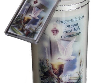 1st Holy Communion Candle Personalised gift with Matching Keyring Large 6" Christian Catholic keepsake