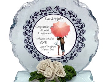 Engagement   personalised gift  Large 6"  To the happy couple  Cut Glass Plaque keepsake