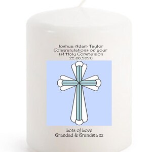 1st Holy Communion Candle personalised gift blue cross for Boy