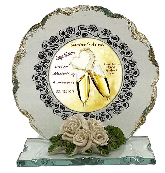 Targa in vetro tagliata regalo personalizzato per il 50 anniversario di nozze  d'oro -  Italia