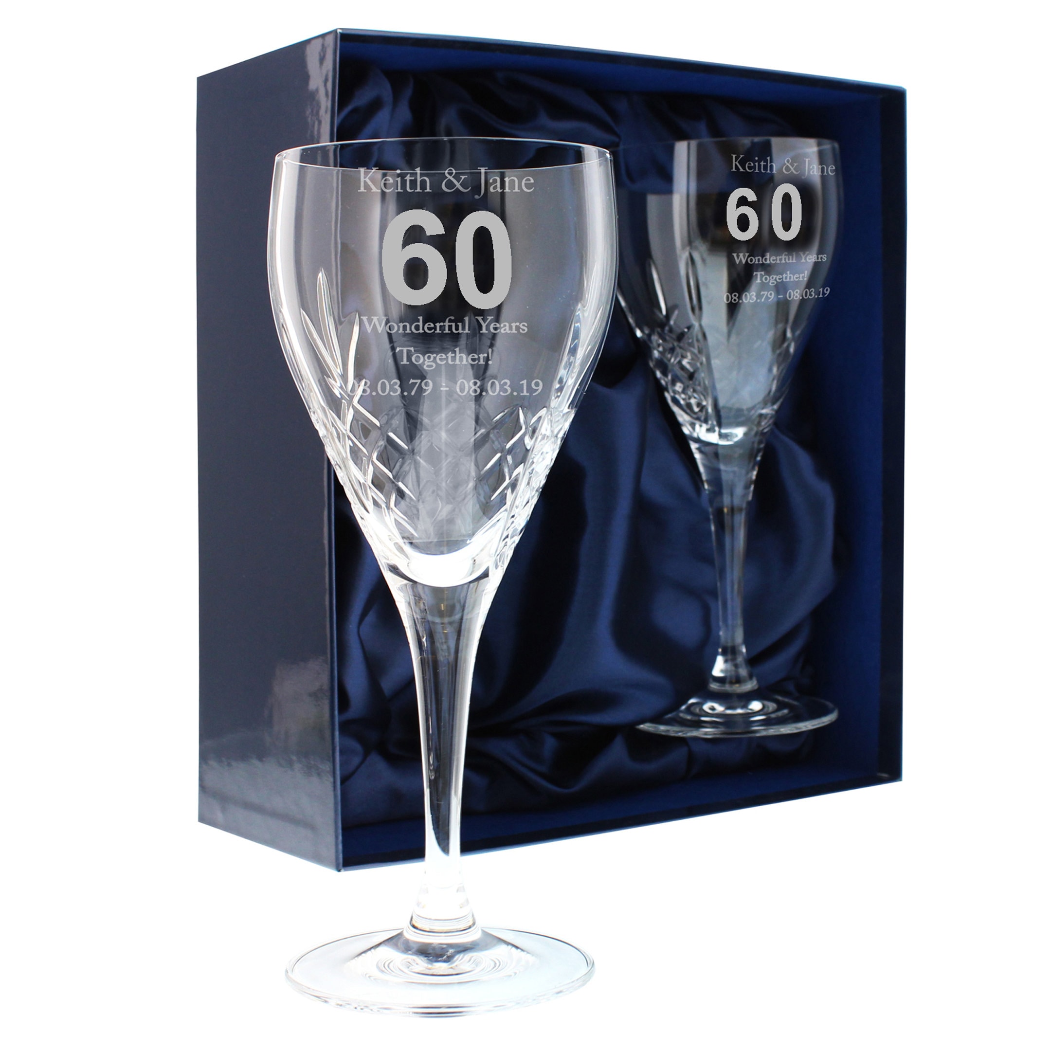 60th Diamond Wedding Anniversary Engraved Crystal Wine Glasses Etsy UK