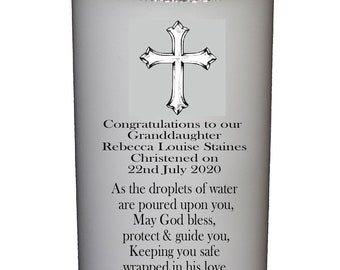 Granddaughter Christening  Candle  personalised gift Large 6" Cross Design