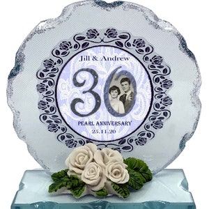 30th Pearl Wedding Anniversary Personalised Gift  Photo Cut Glass  Plaque keepsake