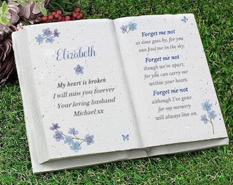 Personalised Memorial Grave Book or Grave Ornament with "Forget me not poem"