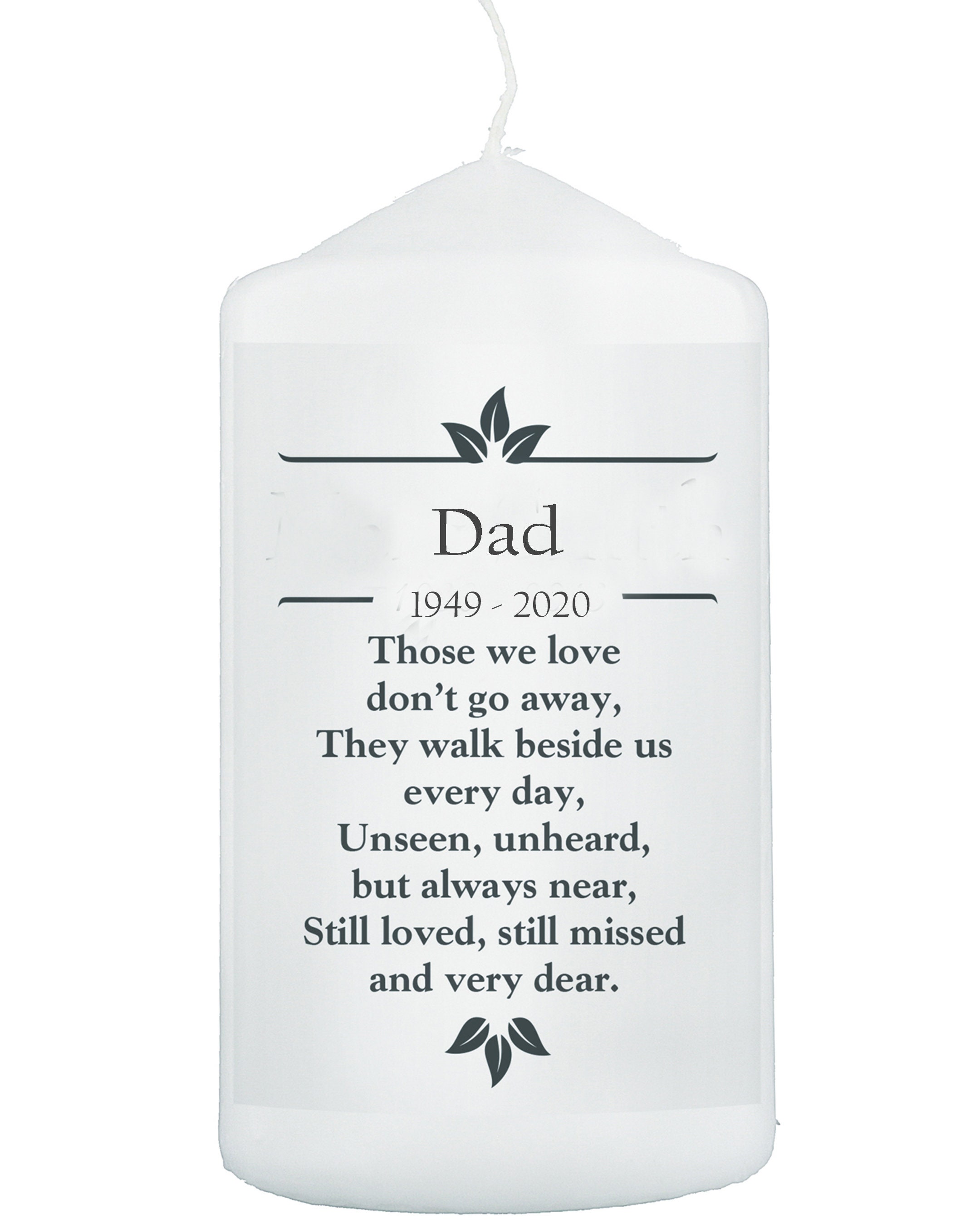 Dad Personalised Memorial Candle Funeral Poem Verse Etsy UK