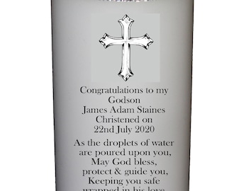 Godson Christening  Candle personalised gift Large 6" Cross Design for Baby Boy