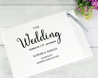 Personalised Traditional White Wedding Guest Book and Pen Personalised with names Date Venue