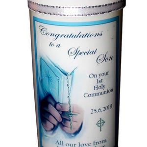 Boys Beautifully Crafted First Holy Communion candle Personalised Gift by Cellini candles
