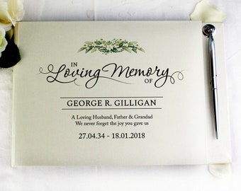 Personalised In Loving Memory Guest Book and Pen Condolence Funeral Remembrance keepsake