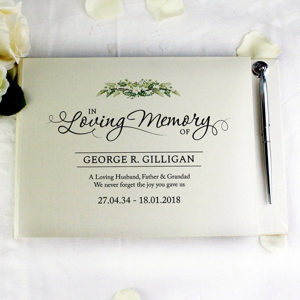 Personalised In Loving Memory Guest Book and Pen Condolence Funeral Remembrance keepsake