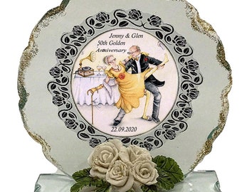 50th Golden Wedding Anniversary Personalised Gift  Cut Glass  Plaque keepsake