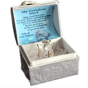 Cadeau personnalisé 1ère communion de petit-fils ange de cristal doré en or 22 carats