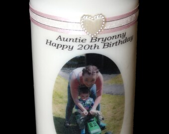 Birthday Candle Personalised gift  with own PHOTO AGE NAME & short message.