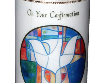 Confirmation Candle personalised gift Church Window design Large 6" Christian keepsake