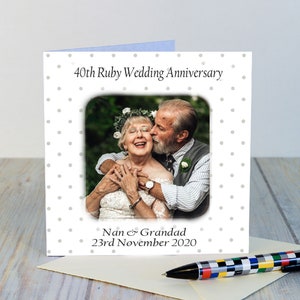 Carte photo personnalisée 40th Ruby Wedding Anniversary avec souvenir Coaster détachable