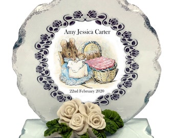 Christening Personalised gift  Cut Glass  Plaque keepsake for Baby girl