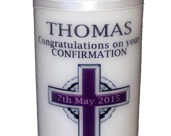Confirmation Candle personalised gift Cross design   Large 6" Christian keepsake