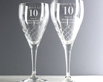 Any Year Engraved Wedding Anniversary Engraved Crystal Wine Glasses personalised gift