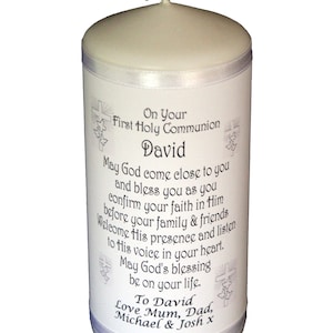 1st Holy Communion Candle personalised gift with prayer blessing Large 6&quot; Christian Catholic keepsake