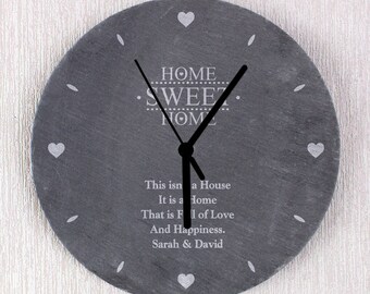 Hand Cut Slate Wall Clock New Home Personalised Gift