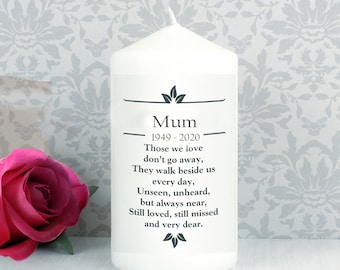 Mum Personalised Memorial  Candle funeral  Poem Verse Remembrance keepsake