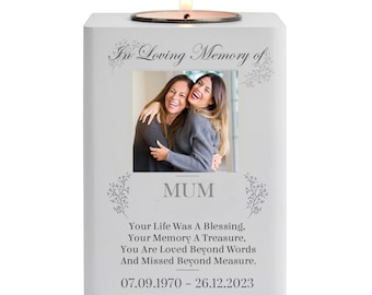 Personalised Photo Memorial T Light Holder Christmas or other occasion to light in loving memory of loved one