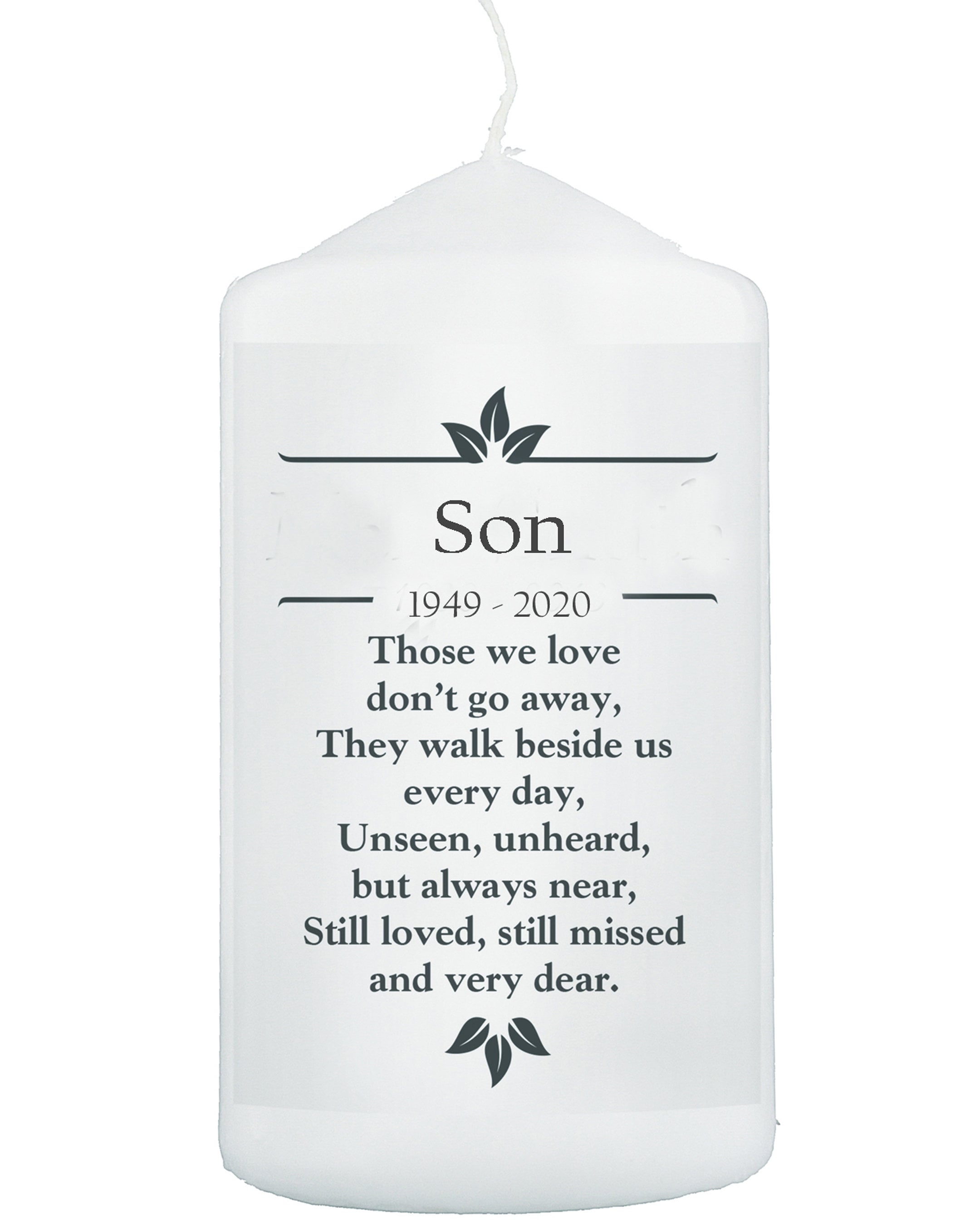 Son Personalised Memorial Candle Funeral Poem Verse Remembrance