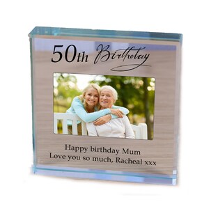 Mum Birthday personalised gift Glass photo Paperweight 30th 40th 50th 60th 70th image 2