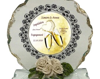 Engagement   personalised gift  To the happy couple  Cut Glass Plaque keepsake